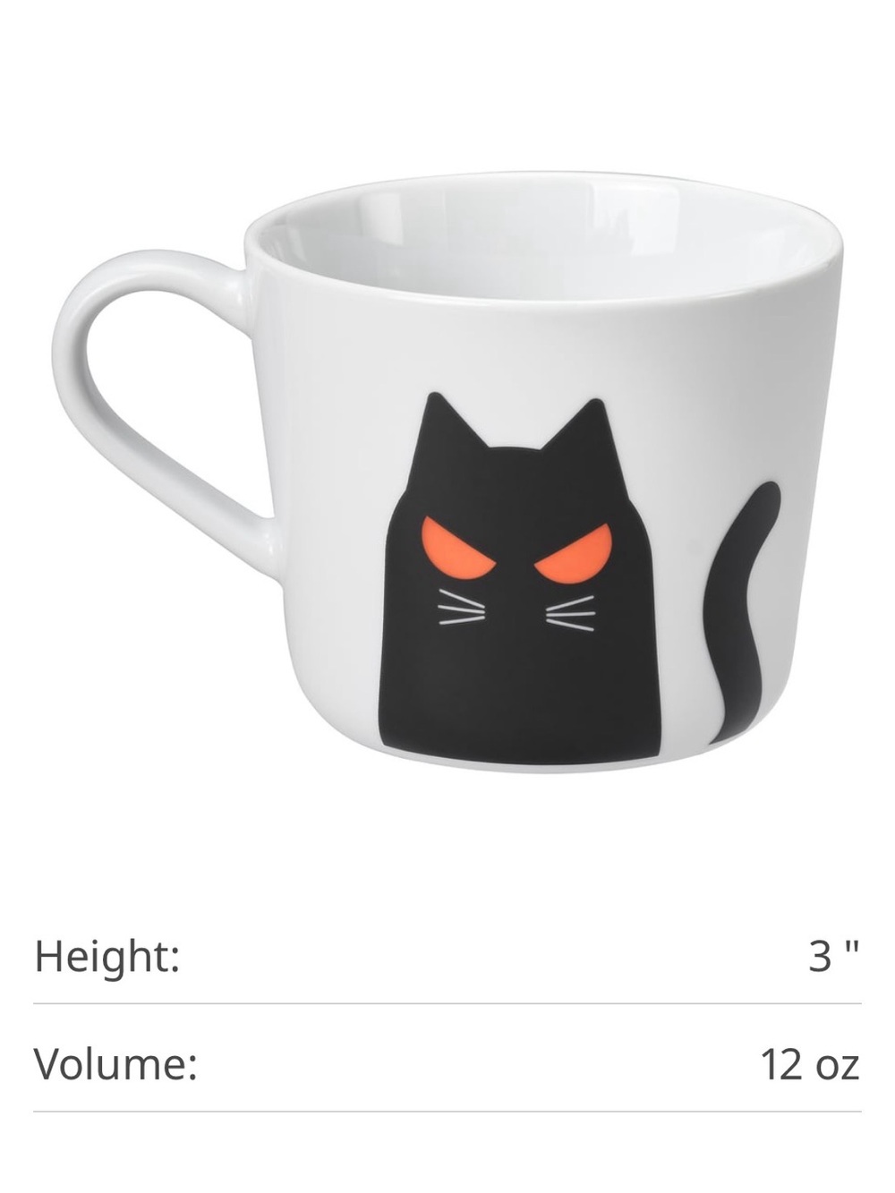 IKEA White Mug with mad Black Cat Motif Halloween for tea milk coffee water new